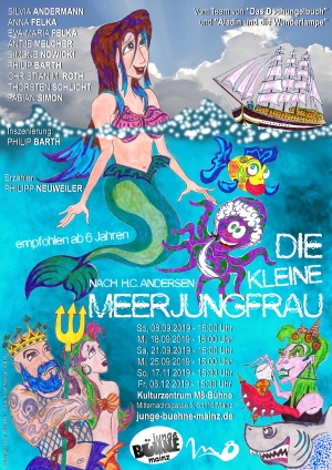 Plakat: "Die kleine Meerjungfrau" mit allen Figuren im Comic-Stil gezeichnet
